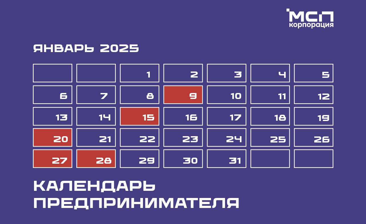 ​Календарь предпринимателя на январь 2025 года 